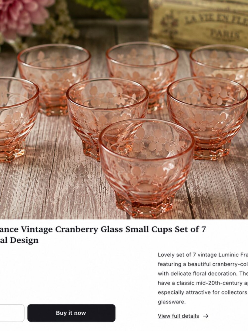 SC-10 Vintage Luminic France Cranberry Glass Cups Set of 7